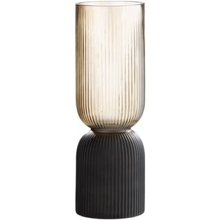 GILDE Deko Vase Glasvase - Blumenvase Windlicht aus Glas - Deko Herbst Winter - Farbe: Braun Schwarz Höhe 31,5 cm