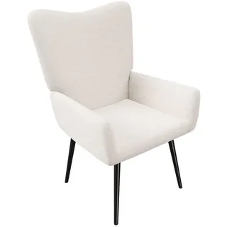 Juskys Ohrensessel Odense Bouclé 70 x 100 x 80 cm Beige mit Hocker