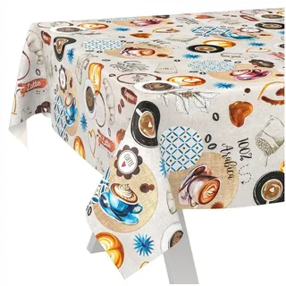 ANRO Wachstuchtischdecke abwaschbar Coffee Time 120 x 140 cm Braun
