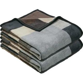 Erwin Müller Wohndecke Palermo 2er-Pack, Kuscheldecke - grau Größe 150x200 cm - kuschelig - mit Verloursband-Einfassung - Wolldecke - Plaid - atmungsaktiv