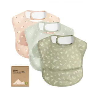 3er-Pack Lätzchen Baby Wasserdicht zum Essen mit Auffangschale (Bloom) | Leichtes Baby Latzchen, Schmutzabweisend, Abwaschbar, Fütterlätzchen für Jungen, Mädchen, Süße
