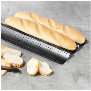 HI Backblech Baguette- Backblech Baguetteblech 3 Mulden Karbonstahl beschichtet Hi