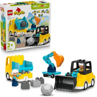 LEGO DUPLO 3-in-1 Baufahrzeuge - Pädagogisches Montessori Spielzeug für Kleinkinder mit Lastwagen, Bagger und Radlader - Geburtstagsgeschenk für Jungen und Mädchen ab 2 Jahren - 10475