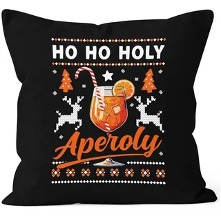 MoonWorks Dekokissen Kissenbezug Weihnachten Ho Ho Holy Aperoly Spruch Lustig Geschenkidee schwarz