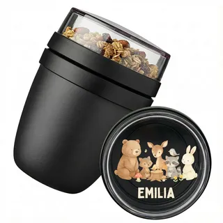 Bärenfreunde MEPAL Müslibecher To Go mit Namen, Joghurtbecher | Isolierter Thermo Behälter, Lunchpot bedruckbar für Kinder, personalisierter Müsli Becher mit 2 Fächern