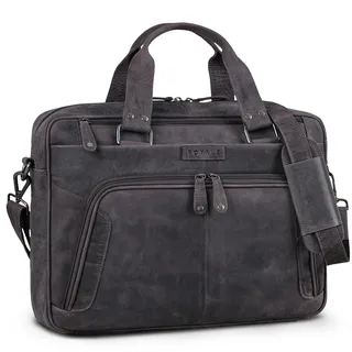 ROYALZ "Chicago Leder Umhängetasche Herren Laptoptasche 15.6 Zoll Messenger Bag Ledertasche groß Aktentasche Vintage Businesstasche für Männer Echtleder;Farbe:Navy Grau - L