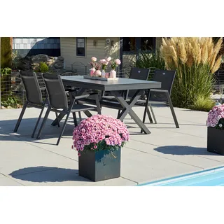 HARTMAN Xanadu / Aruba Garten-Essgruppe, xerix, Alu/Textilene/Glaskeramik, 4 Stapelsessel, 160/220x100cm