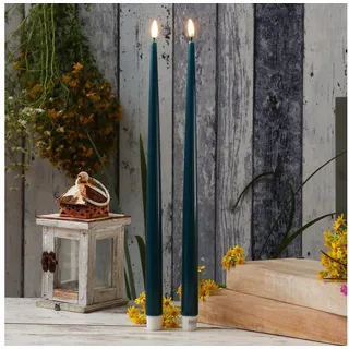 Deluxe Homeart LED-Kerze LED Stabkerzen ELLA Deluxe Tafelkerze flackernd H: 38cm petrol 2St. (2-tlg) blau