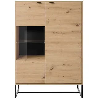 MOEBLO Highboard KERI KWT93 (Gehärtetes Glas, Griffe und Füße aus Metall, Sideboard Vitrine, Schrank für Wohnzimmer mit Türen Vitrinenschrank Glasvitrine), (BxHxT): 93x133x39 cm braun