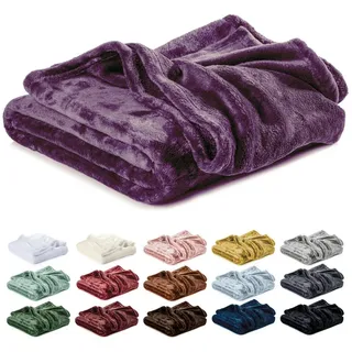 Wohndecke Kuscheldecke, Fleecedecke, Wolldecke flauschig und weich, Lavea, Sofadecke, Atmungsaktiv & Hautfreundlich, Decke lila 130 cm x 150 cm