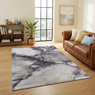CARPETIA Teppich Wohnzimmer Schlafzimmer Riss Steinoptik Teppich Grau Creme modern weich kurzflor pflegeleicht hochwertig 160 x 230 cm