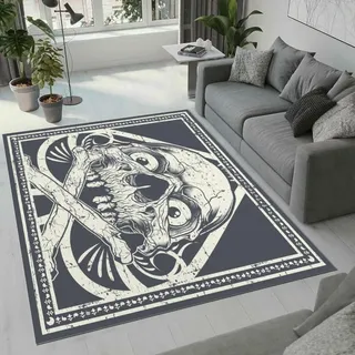 ROUSKI Schädel Teppich Wohnzimmer Schlafzimmer 3D Muster Design Gothic Totenkopf Teppiche rutschfest Waschbarer Kurzflor Teppich Grösse 100x200 cm Flauschig Weich Soft Home Outdoor Carpet Matte