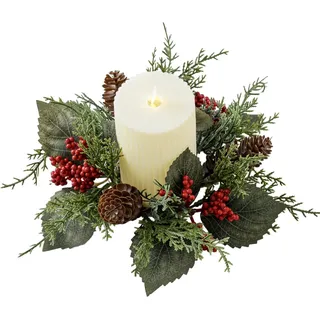 Walopola 4 Stück Weihnachtskerzenringe, Kerzenringe Für Weihnachtskerzen, Kerzenringe Kränze mit roter Beere, Weihnachtskranz Kerzenringe Kerzenkranz für Stumpenkerzen Stabkerzen Tischdeko