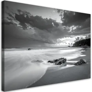 Feeby Leinwandbild - Bilder Wohnzimmer - Meer Landschaft schwarz-weiß - 100x70 1tlg - Deko Schlafzimmer - Wanddekoration - Aesthetic - Groß Moderne Bild - Foto auf Leinwand