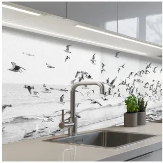 KitchenYeah Küchenrückwand selbstklebend (keine Folie) Meer - Vögel - Natur - Möwen, (1-tlg), Spritzschutz, Küche, Rückwand, Küchenwand, Abwaschbar, 200x60 cm 200 cm x 60 cm