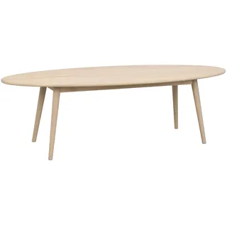 Couchtisch Tompkins Oval aus massiver Eiche, skandinavischer Stil, whitewash, 150x60x45 cm