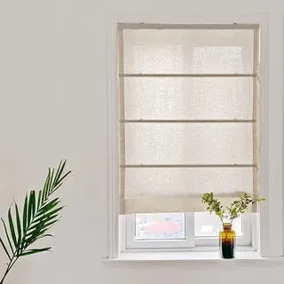 Yaland Fenster Raffrollo tageslicht Raffgardine Faltvorhang Blickdicht mit Klettverschluss Leinen landhausstil BxH 70 x 140 cm, Sand 1 Stück