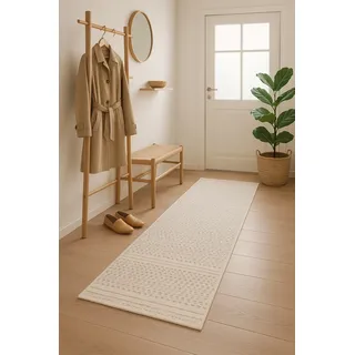 Myflair Wooly Nature Handwebteppich 80 x 250 cm Beige/Weiß