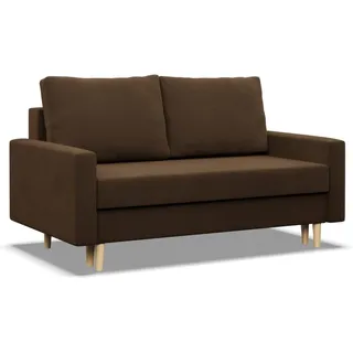 Mebligo - Sofa mit Schlaffunktion und Bettkasten Blank, 2 Sitzer Sofa 152 cm Breit, Schlafsofa, Ausziehbares Couch auf Holzfüßen, Sofa Wohnzimmer, Schlafcouch - Sofa Braun