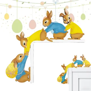 GIUSOBG Türrahmen Deko Ostern mit Schaumdoppelseitigem Kleber | Osterdeko Lustige Osterhase Deko aus Holz Ostern Deko für Tür Fenster Kamin Kühlschrank