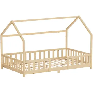 ML-Design Kinderbett Hausbett 120 x 200 cm Kiefer massiv natur beige