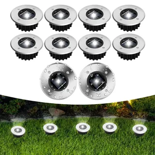 TOSHIN Solarleuchte für den Boden, 10 Stück, IP65, Solarlicht, für den Außenbereich, wasserdicht, Solar-Spot, für Wege, Einfahrt, Rasen, Terrasse, Hof, Pool, Kaltweiß, rund