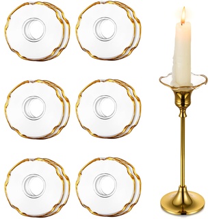Hewory Gläser Kerzen Tropfenfänger für Stabkerzen 24er - Kerzenhalter Glas Tropfschutz für Spitz Tropfenfänger für Kerzen Glas Dekorative Kerzen Kommunion für Hochzeit Wohnzimmer, Gold-Muschel-Rand
