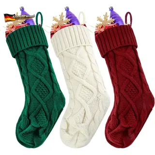 2 Stück Nikolausstrumpf,Gestrickte Weihnachtsstrumpf, Rot/Weiß