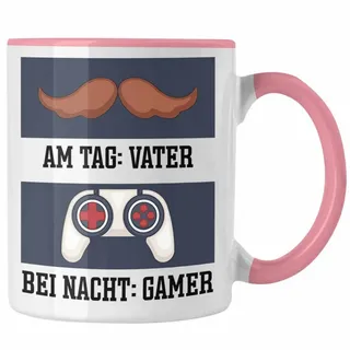 Trendation Tasse Vater Gamer Tasse Geschenk Bei Nacht Geschenkidee Papa Spruch Vatertag rosa