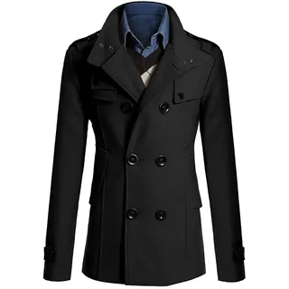 MISSMAO Herren Peacoat Wollmantel Zweireiher Mantel Kurz Slim Fit Warm Übergangs Cabanjacke Windmantel für Herbst Winter - L