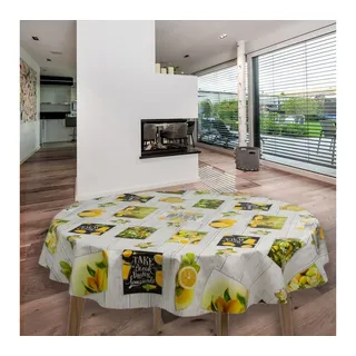 Laro Wachstuchtischdecke Rund 140 cm Zitrone Limonade