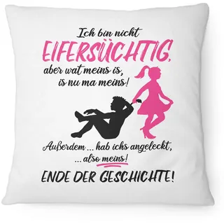 Fashionalarm Kissen Ich Bin Nicht eifersüchtig - Pink - 40x40 cm mit Füllung | Geschenk-Idee Freundin Frauen Zicke Motto Paare Spruch Lustig, Weiß 40x40 cm