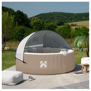 HOME DELUXE Whirlpool SPLASH inkl. Kissen, Getränkehalter und Sonnendach - Ø208 cm, aufblasbares Aufstellbecken, aufblasbar per Knopfdruck - für bis zu 6 Personen, Outdoor Whirlpool beige