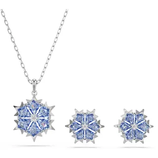 Swarovski Magic Set, Blaues und Rhodiniertes Set aus Halskette und Ohrringen mit Schneeflocken-Motiv aus Strahlendem Zirkonia, Länge Kette: 38-43 cm, Größe Ohrringe: 1 x 1 cm