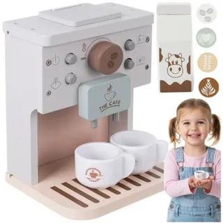 KRUZZEL Kinder-Kaffeemaschine Kaffeemaschine aus Holz für Kinder mit Zubehör Lernspielzeug Kücheset, (Kinderküchen Spielset Kaffeemaschine aus Holz mit Zubehör ab 3 Jahren, Holz Kaffeemaschine Spielset mit Tassen Milchkarton Kapseln für Kinder), Fördert Rollenspiel Fördert Fantasie Unterstützt Feinmotorik weiß
