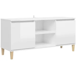 vidaXL TV Schrank mit Massivholz-Beinen Lowboard Sideboard Fernsehschrank Fernsehtisch TV Möbel Tisch Board HiFi-Schrank Hochglanz-Weiß 103,5x35x50cm