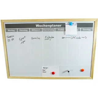 Magnettafel Set - Wochenplaner 40 x 60 cm inkl. 10 Neodym-Magnete + Stift | Weiße Magnettafel mit Wochenplaner, inkl. Befestigungsmaterial, 10 Neodym-Magnete, 3 bunte Magnete, 1 Stift, HDZAM028_Z421020