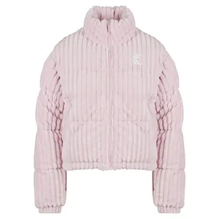 Cordjacke KARL KANI "Karl Kani Og K Corduroy Short Puffer Jacket", Damen, Gr. L, pink, 100% Polyester, mehrfarbig, normal, amerikanischer Ausschnitt, Jacken