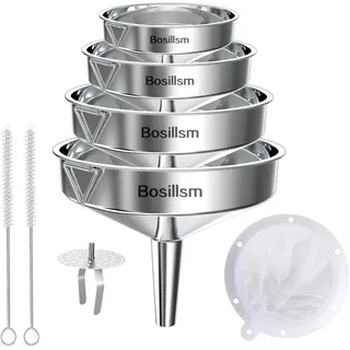 4 Stück Edelstahl Trichter Set, marmeladentrichter edelstahl Küche Strainer Trichter mit Abnehmbarem Sieb +Reinigungsbürste für die Übertragung von Flüssigen Zutaten