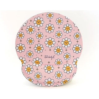 WONDEE Mr Wonderful Gel Mauspad mit Handgelenkauflage Rosa Gänseblümchen Design - Ergonomisches Mousepad mit handauflage das macht Freude - Geschenke für Mädchen und Frauen