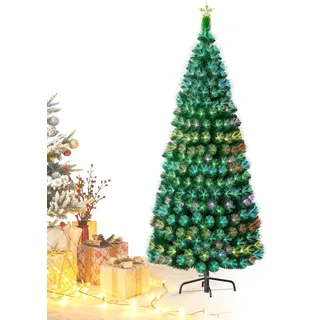 Aufun Weihnachtsbaum Künstlicher LED Glasfaser 210 cm Weihnachtsdeko Christbaum mit 260 Spitzen und 260 LEDs Lichterbaum aus Grün PVC und Metall Ständer, Bunt