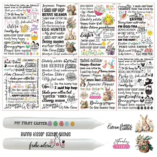 8 Stück Kerzentattoos Ostern Set für Handgemachte Ostergeschenke zum Selbermachen, Wasserschiebefolie Kerzenfolie für Ostern Kerzen, Tassen, Ostern Kerzentatoo für Ostern Kerzen, Deko, Geschenke