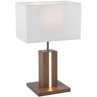 Nachttischlampe Holzoptik Tischleuchte Landhausstil Tischlampe Touchdimmer, CCT 2 flammig, natur Textil weiß, 1x E27 1x LED 6W 300Lm 2700-5000K, HxLxB 48x32x20cm