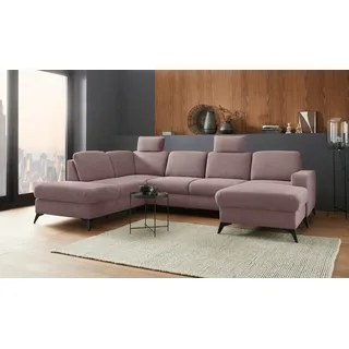 Wohnlandschaft HOME AFFAIRE "Lolland U-Form", grau (taupe), B:303cm H:88cm T:212cm, Struktur imprägniert - feucht abwischbar (100% Polyester);Struktur Flausch (90% Polyester, 10% Polyamid);Luxus-Microfaser ALTARA NUBUCK (100% Polyester), Sofas, Wohnlandschaft, Wahlweise mit Schlaffunktion und Stauraum, auch mit abwischbarem Bezug