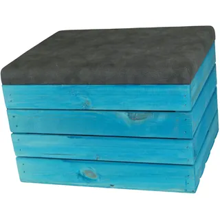 Kistenkolli Altes Land Sitzhocker mit Stauraum, Fußbank Aufbewahrungsbox 50x40cm Sitzhocker Holztruhe Aufbewahrungskiste Holztruhe Sitzpouf & Fußhocker (Türkis Polster Anthrazit)