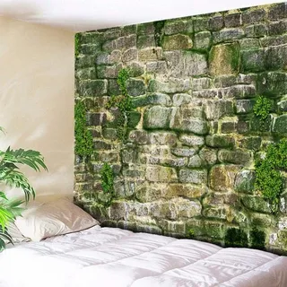 Sxakswol Wandteppich Groß Steinwand Wandteppich 200x150 Wandbehang Grüner Retro, Tapisserie 3D Wandtuch Aesthetic Wandteppiche für Wohnzimmer Schlafzimmer Wohnheim Wanddeko