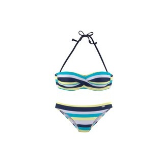 VENICE BEACH Bandeau-Bikini Damen marine-gelb-gestreift Gr.42 Cup C