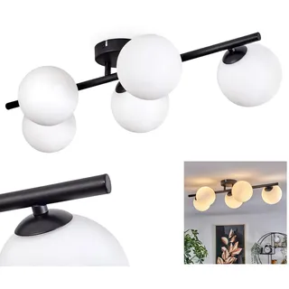 HOFSTEIN Deckenleuchte Chehalis, 5-flammige Deckenlampe aus Metall/Milchglas in Schwarz/Weiß, moderne Leuchte im Retro/Vintage-Design, Ø Schirme 12 cm, G9, Esszimmer, Schlafzimmer, Wohnzimmer, Küche