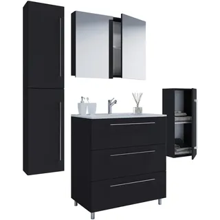 Mid.you Badezimmer, Schwarz, Metall, 5-teilig, 3 Fächer, 3 Schublade(n),3 Schublade(n) Schubladen, 146 cm, hängend, stehend, Badezimmer, Badmöbelsets & Badmöbelserien, Badmöbel-Set