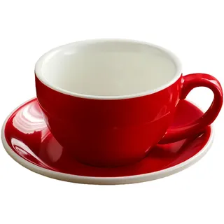 Kaffeetasse 300 Ml Buntes Kaffeetassen-Set Aus Keramik Mit Weißem Rand, Cappuccino-Latte-Tasse Mit Henkel, Mikrowellen- Und Spülmaschinenfest – Rot